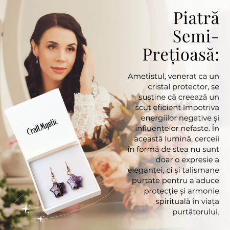 Cercei Eleganti in Forma de Stea cu Ametist Natural Semipretios [6]