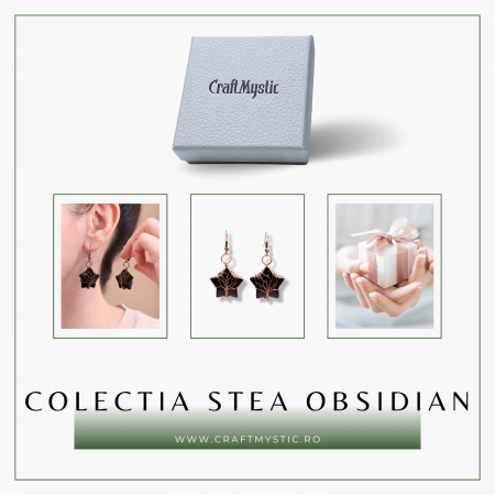 Cercei Aurii cu Piatra de Obsidian in Forma de Stea [6]