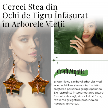Cercei Eleganti in Forma de Stea cu Piatra Semipretioasa Ochi de Tigru Natural [5]