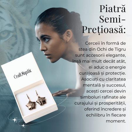 Cercei Eleganti in Forma de Stea cu Piatra Semipretioasa Ochi de Tigru Natural [4]