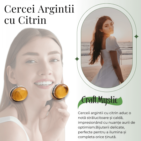 Cercei Argintii cu Citrin si Inchidere Clasica cu Surub [3]