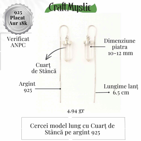 Claritate mentala si purificare – Cercei lungi din argint 925 cu Cuart de Stanca natural [1]