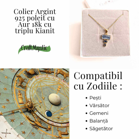 Comunicare Autentica si Echilibru – Colier inox si pandantiv argint 925 placat cu aur de18k si Triplu Kianit [3]