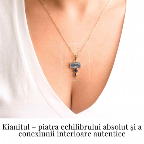 Comunicare Autentica si Echilibru – Colier inox si pandantiv argint 925 placat cu aur de18k si Triplu Kianit [1]