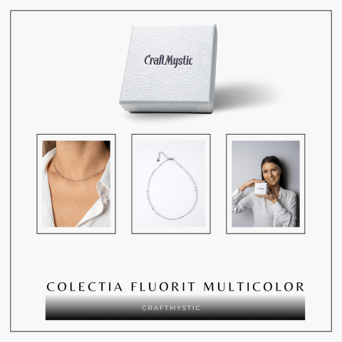 Echilibru si Claritate – Choker din Otel Inoxidabil cu Fluorit Multicolor Natural Fatetat 2.5MM [7]