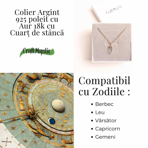 Claritate Mentala si Purificare – Colier din Argint 925 Placat cu Aur 18K cu Cuart de Stanca [3]