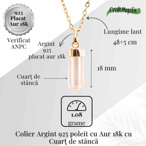 Claritate Mentala si Purificare – Colier din Argint 925 Placat cu Aur 18K cu Cuart de Stanca [4]