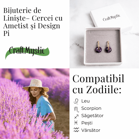 Bijuterie de Liniste – Cercei cu Ametist si design Pi [4]