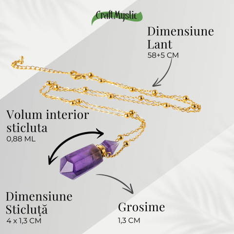 Protectie si Claritate – Colier Sticluta Pendul din Ametist Natural, lant cupru Placat Auriu [3]