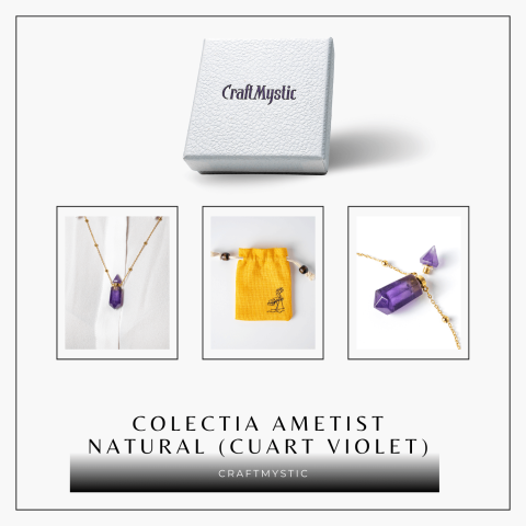 Protectie si Claritate – Colier Sticluta Pendul din Ametist Natural, lant cupru Placat Auriu [7]