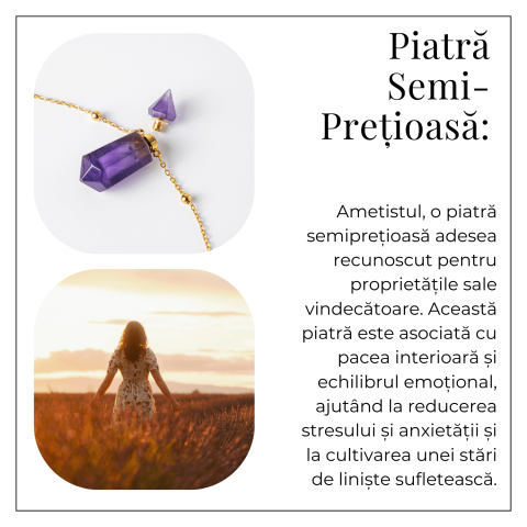 Protectie si Claritate – Colier Sticluta Pendul din Ametist Natural, lant cupru Placat Auriu [5]