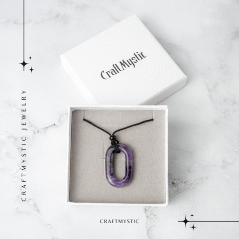 Colier cu Pandantiv Oval din Ametist Natural – Piatra Protectiei si Claritatii Spirituale [6]