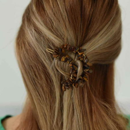 Cleme de par in forma de semiluna cu piatra naturala semipretioasa Ametist pentru un look chic si vibratii pozitive [0]