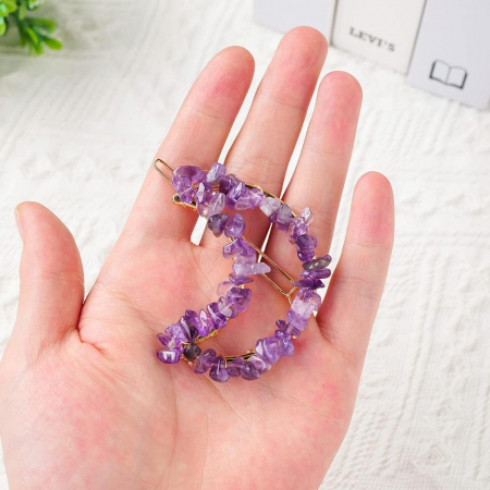 Cleme de par in forma de semiluna cu piatra naturala semipretioasa Ametist pentru un look chic si vibratii pozitive [1]