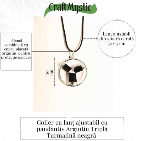 Colier cu pandantiv rotund si 3 pietre naturale de turmalina – Protectie si Energie [3]