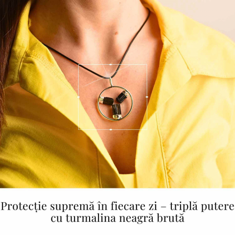 Colier cu pandantiv rotund si 3 pietre naturale de turmalina – Protectie si Energie [1]