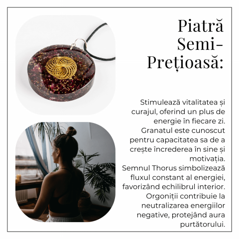 Colier ajustabil orgonic cu semnul Torus si granat pentru energie si echilibru [5]