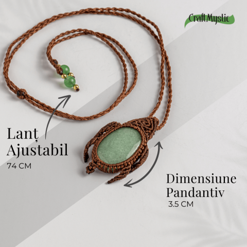 Colier Ajustabil Handmade cu Cristal de Aventurin Verde in Broscuta Impletita [3]
