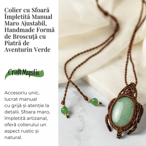 Colier Ajustabil Handmade cu Cristal de Aventurin Verde in Broscuta Impletita [4]