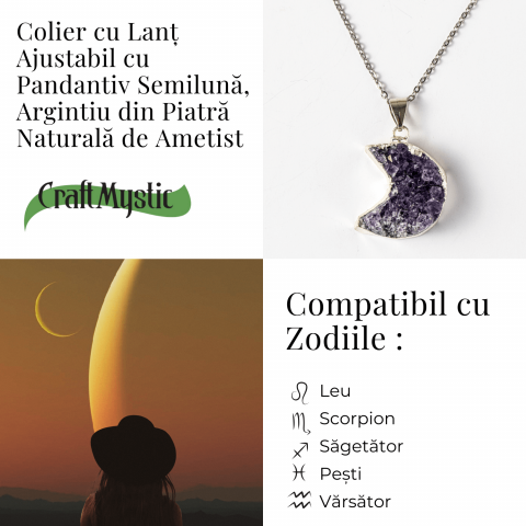 Colier Argintiu cu Ametist Druzy Semiluna – Claritate si Echilibru [3]