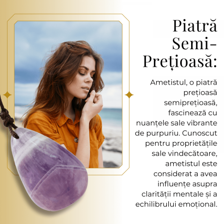 Colier cu Pandantiv din Ametist Chevron Natural in Forma de ou, Accesoriu Elegant pentru Femei [7]