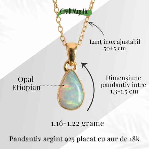Colier Argint 925 Aur 18K cu Opal Etiopian Lacrima – Intuitie si Claritate [4]