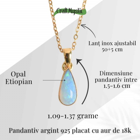 Colier Argint 925 Aur 18K cu Opal Etiopian Lacrima – Intuitie si Claritate [9]