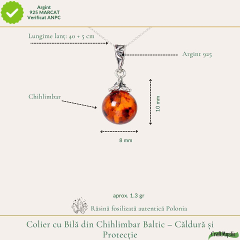 Colier argint 925 bobita cu chihlimbar natural – Vitalitate solara discreta [3]
