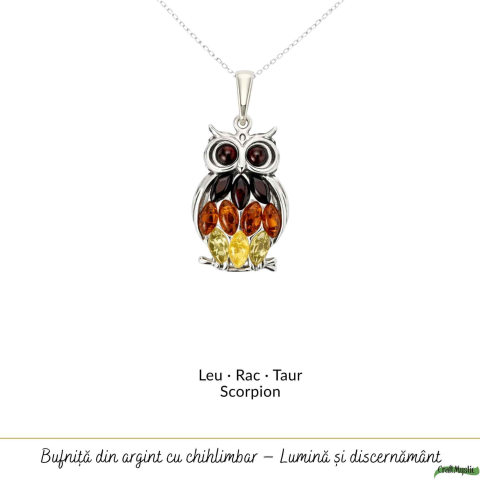 Colier argint 925 Bufnita 3 culori cu chihlimbar natural – Claritate si energie [4]