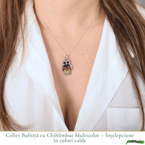 Colier argint 925 Bufnita 3 culori cu chihlimbar natural – Claritate si energie [1]