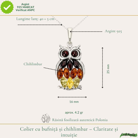 Colier argint 925 Bufnita 3 culori cu chihlimbar natural – Claritate si energie [3]