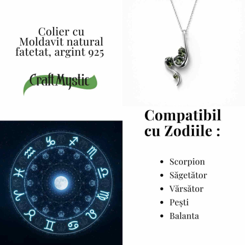 Colier Argint 925 rodiat cu Moldavit natural fatetat 3.4 g – trezirea constiintei si transformare interioara [4]