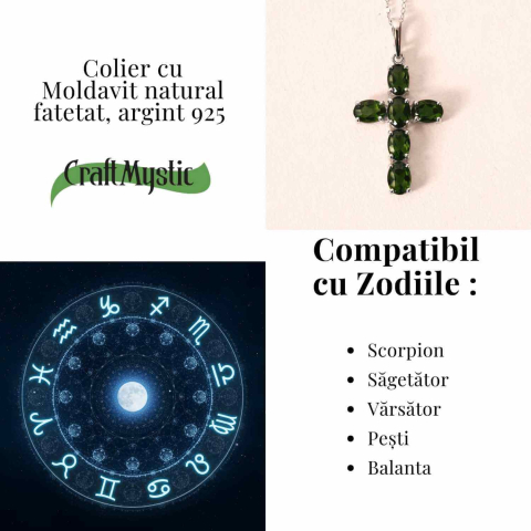 Colier cruce din Argint 925 rodiat cu Moldavit natural fatetat – protectie energetica si intuitie [4]