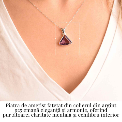 Colier Argint 925 cu Ametist Fatetat Triunghi – Protectie, Claritate si Echilibru Spiritual [1]