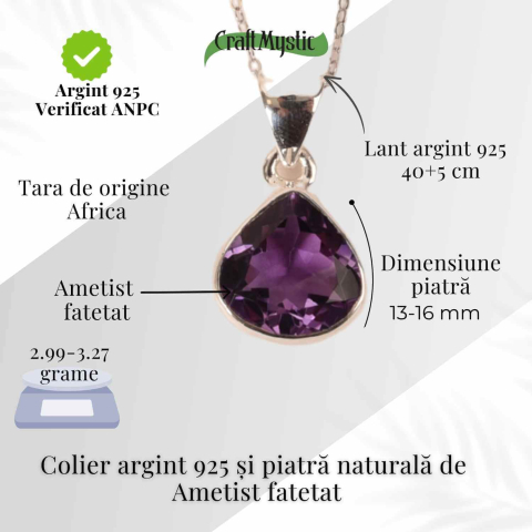 Colier Argint 925 cu Ametist Fatetat Lacrima – Lumina Interioara si Claritate Spirituala [3]