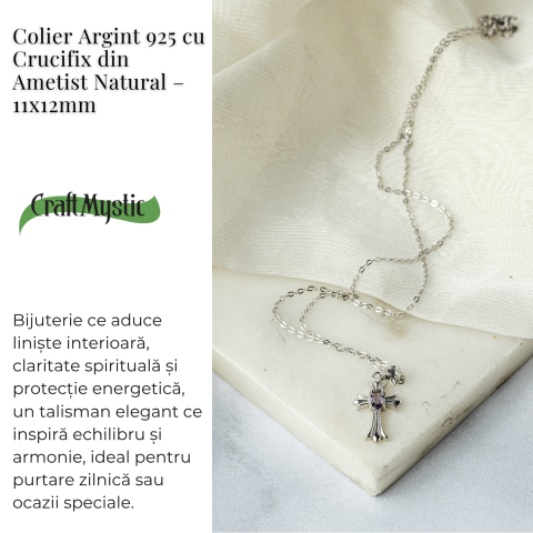 Colier Argint 925 cu Ametist Natural in Forma de Cruce – Liniste, Claritate si Protectie Energetica [2]