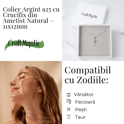 Colier Argint 925 cu Ametist Natural in Forma de Cruce – Liniste, Claritate si Protectie Energetica [3]
