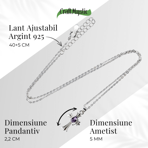 Colier Argint 925 cu Ametist Natural in Forma de Cruce – Liniste, Claritate si Protectie Energetica [4]