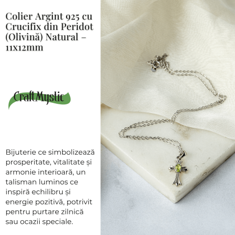 Colier Argint 925 cu Peridot Natural in Forma de Cruce – Armonie Interioara si Protectie Divina [2]