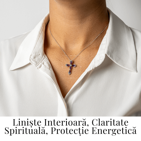 Colier Argint 925 cu Crucifix din Ametist Natural si Zirconiu – Simbol al Linistii Interioare si Protectiei Spirituale [1]