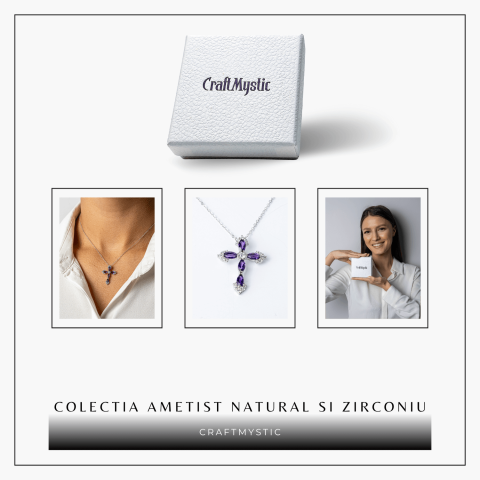Colier Argint 925 cu Crucifix din Ametist Natural si Zirconiu – Simbol al Linistii Interioare si Protectiei Spirituale [7]