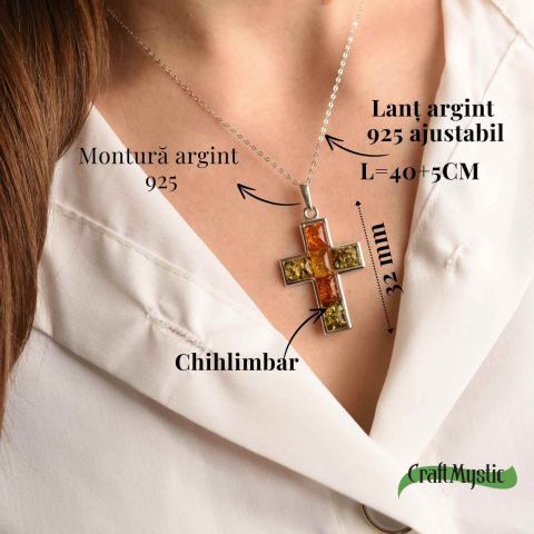 Colier argint 925 cu chihlimbar natural - crucea protectiei [3]