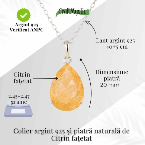 Colier Argint 925 cu Citrin Lacrima – Lumina, Prosperitate si Energie Pozitiva [3]