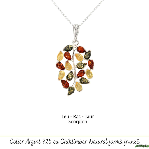 Colier argint 925 frunza si chihlimbar multicolor natural – Vitalitate si protectie [4]