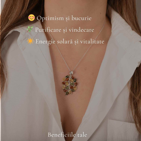 Colier argint 925 frunza si chihlimbar multicolor natural – Vitalitate si protectie [2]