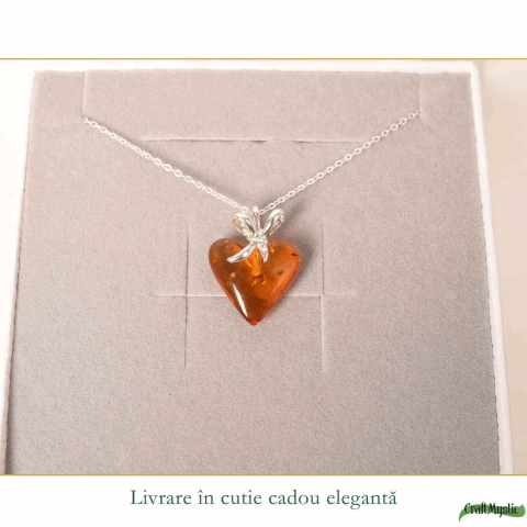 Colier argint 925 cu inima si chihlimbar natural – Energie solara si iubire [5]