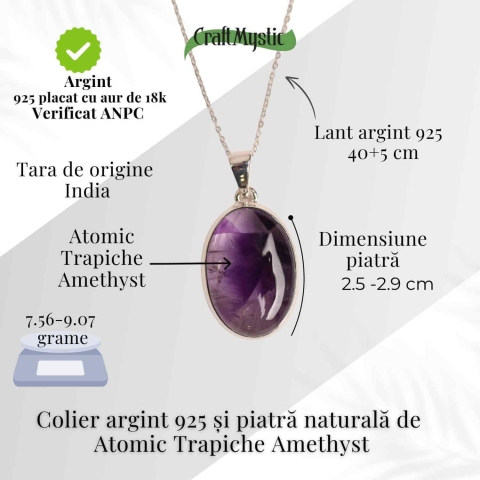 Colier argint 925 cu piatra naturala Atomic Trapiche Amethyst – Claritate si Protectie Spirituala [3]