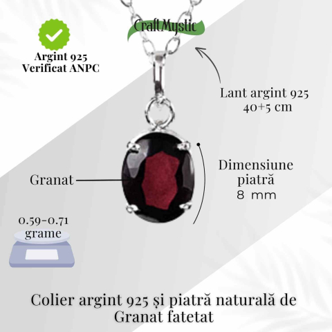 Colier Argint 925 cu Granat Oval fatetat– Pasiune, Curaj si Energie Interioara [3]
