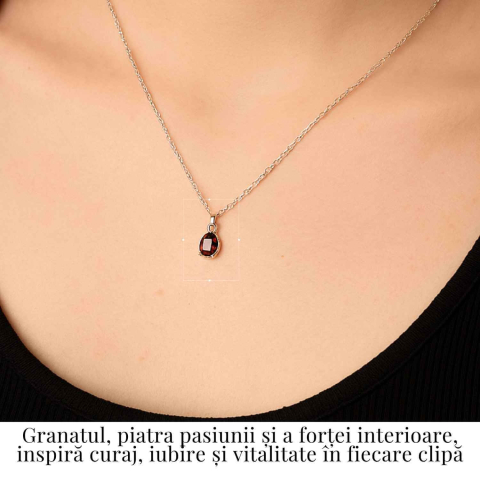 Colier Argint 925 cu Granat Oval fatetat– Pasiune, Curaj si Energie Interioara [1]