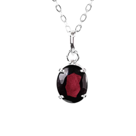Capricorn - Colier Argint 925 cu Granat Oval fatetat– Pasiune, Curaj si Energie Interioara